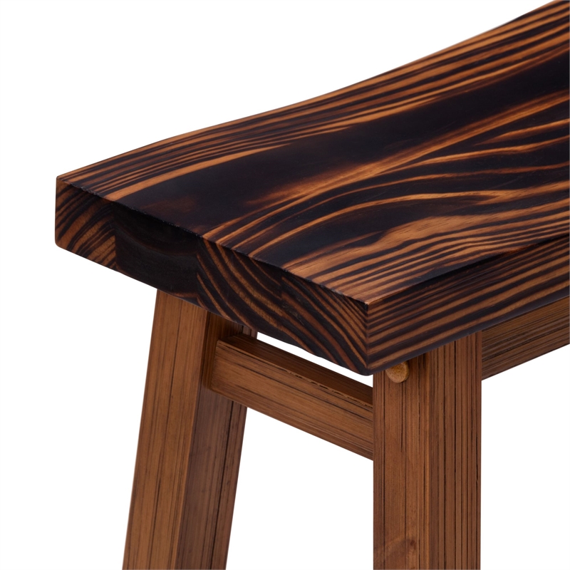 Pemberly Row Backless Saddle Counter Stool in Burnt Chestnut with Footrest
