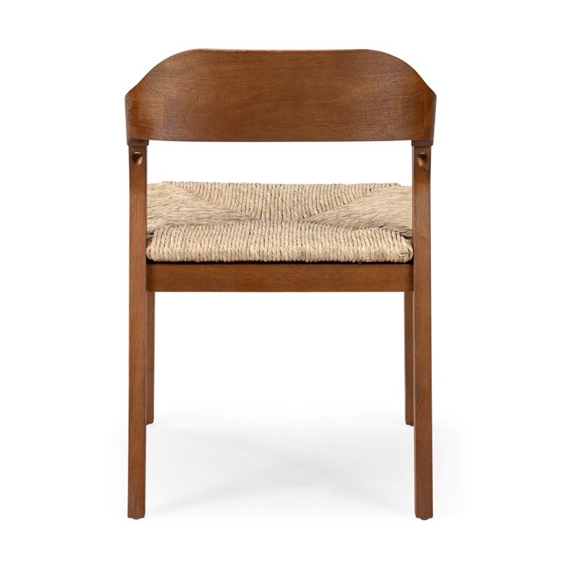 Pemberly Row Dining Rush Side Chair in Chestnut Wire-Brush Finish