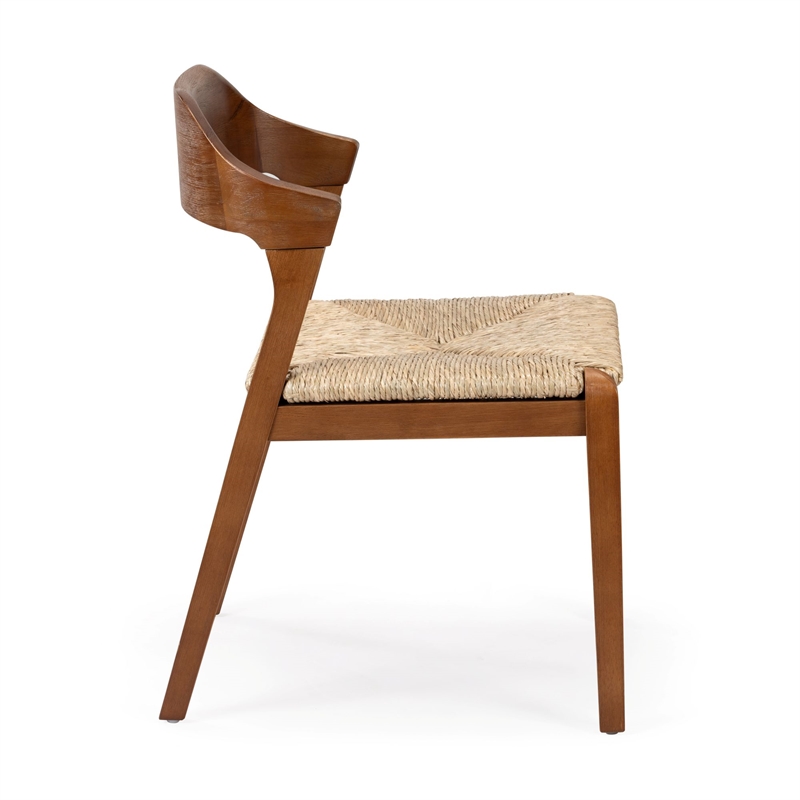 Pemberly Row Dining Rush Side Chair in Chestnut Wire-Brush Finish