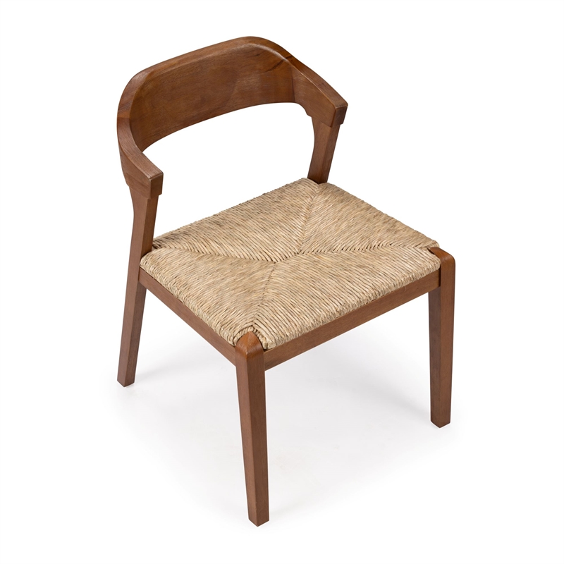 Pemberly Row Dining Rush Side Chair in Chestnut Wire-Brush Finish