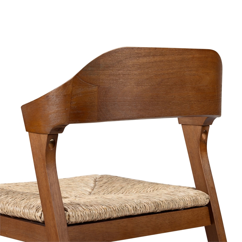 Pemberly Row Dining Rush Side Chair in Chestnut Wire-Brush Finish