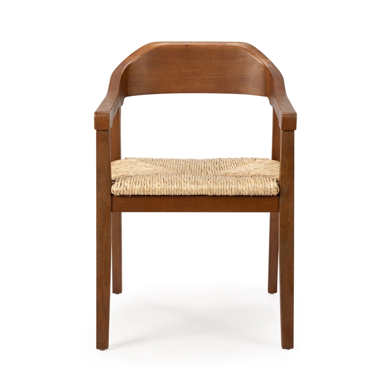 Pemberly Row Dining Rush Armchair in Chestnut Wire-Brush Finish