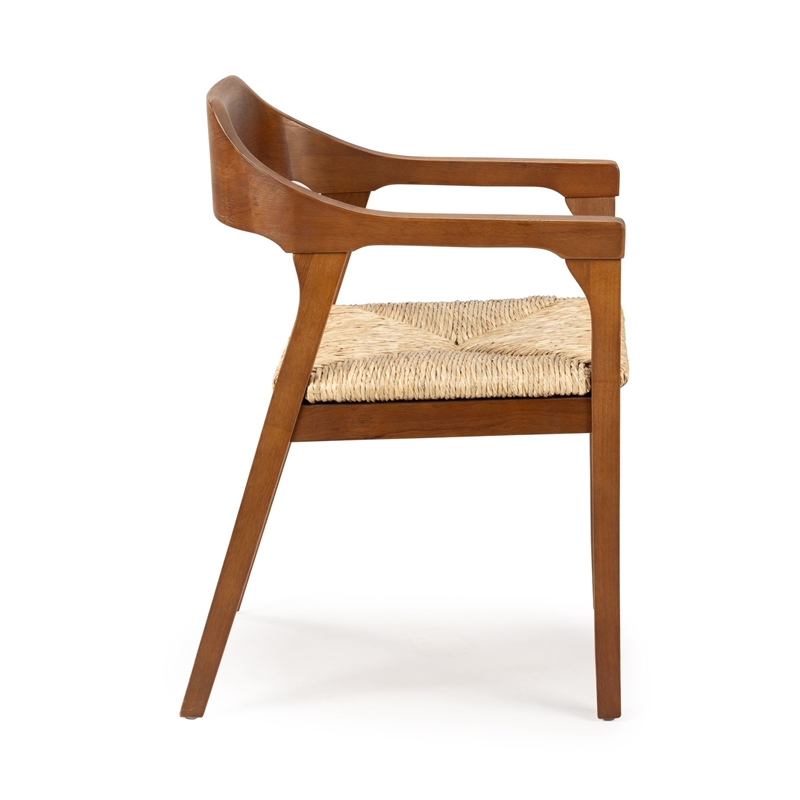 Pemberly Row Dining Rush Armchair in Chestnut Wire-Brush Finish