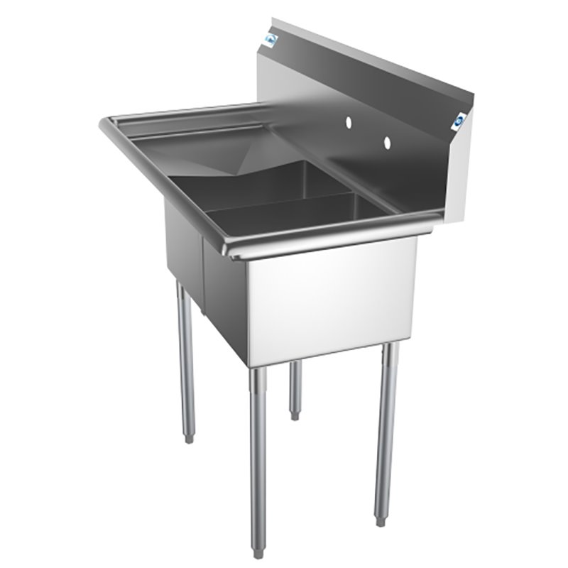 Pemberly Row 12x16x10 Left Stainless Steel Prep Utility Sink in Silver