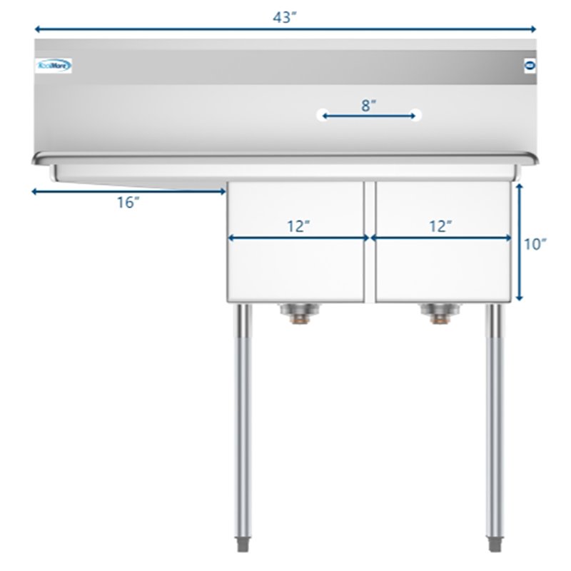 Pemberly Row 12x16x10 Left Stainless Steel Prep Utility Sink in Silver