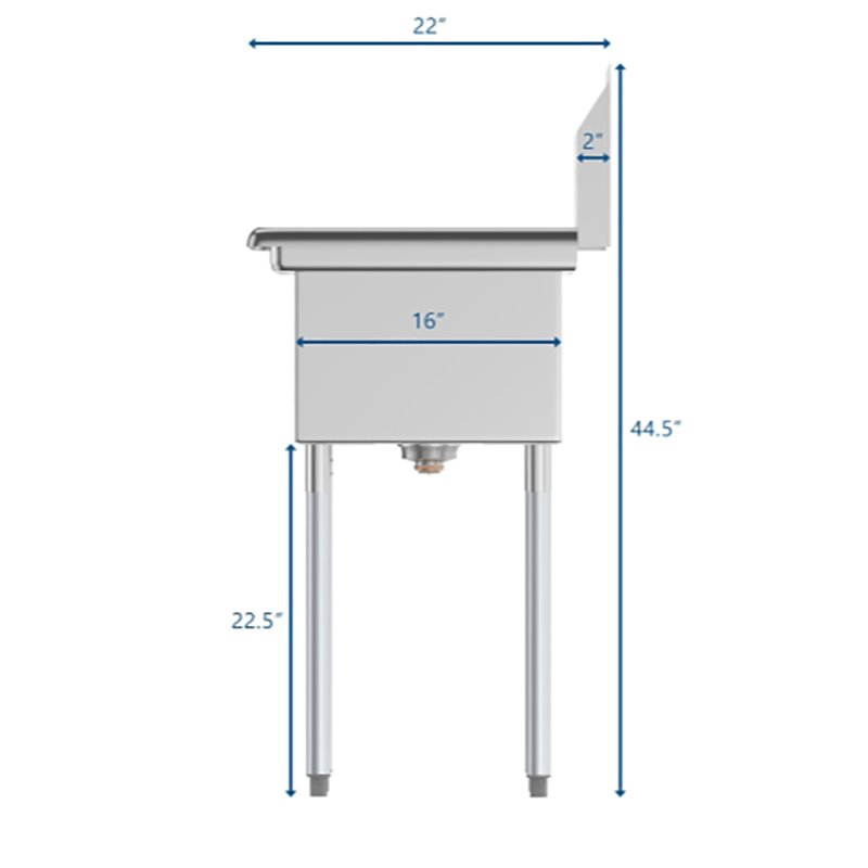 Pemberly Row 12x16x10 Left Stainless Steel Prep Utility Sink in Silver