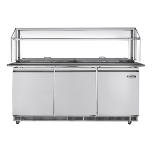 Pemberly Row 72&quot Refrigerated Prep Station with Sneeze Guard in Silver