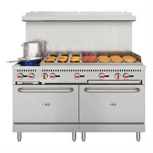 Pemberly Row 60&quot Dual Oven Range with 48&quot Griddle in Stainless-Steel