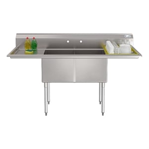 Pemberly Row 72&quot 18-Gauge 2-Compartment Sink with Dual Drainboards