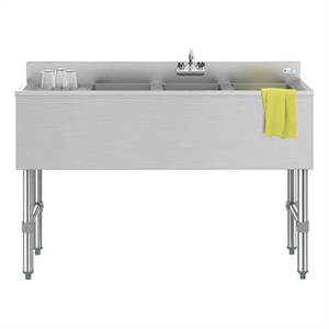 Pemberly Row 48&quot 3-Compartment Under-Bar Sink with Left Drainboard