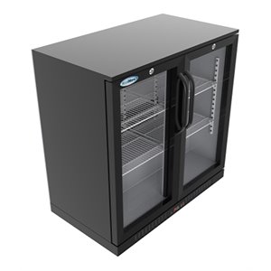 Pemberly Row 2-Door Metal Back Bar Cooler Refrigerator in Black