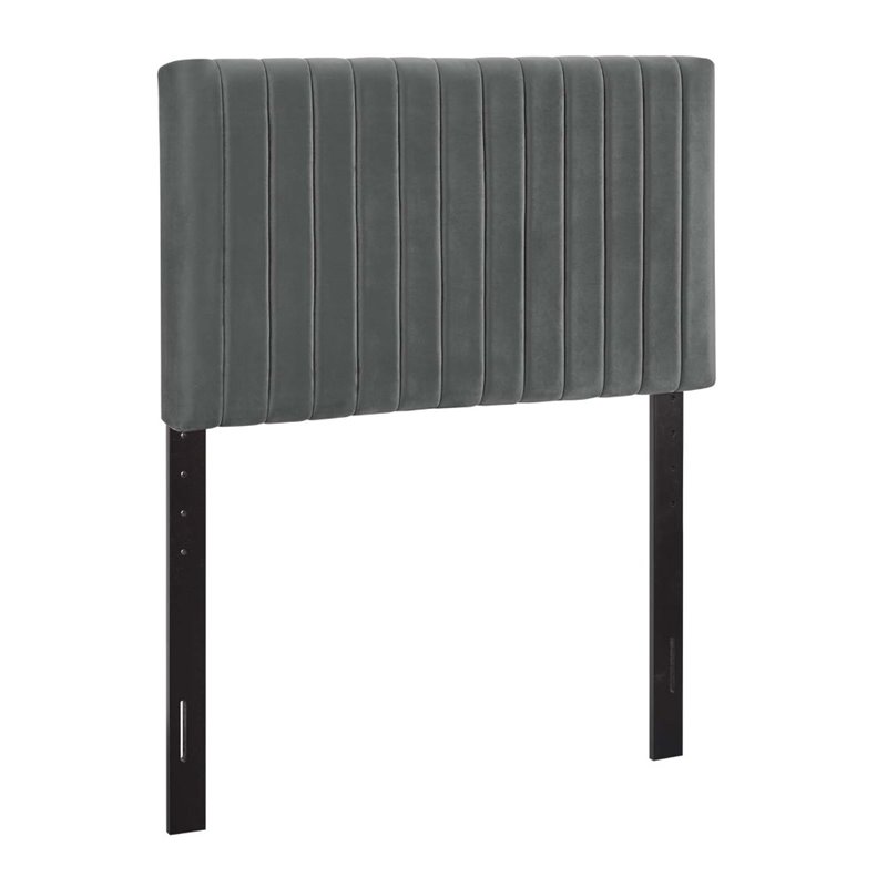 Pemberly Row Velvet Upholstered Twin Headboard in Gray Fabric