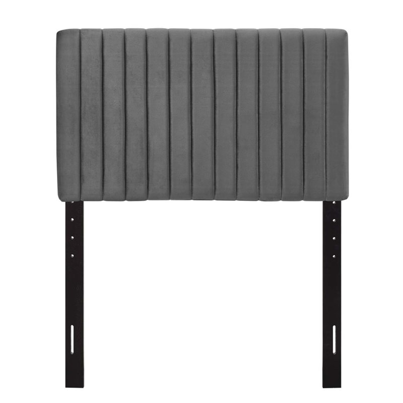 Pemberly Row Velvet Upholstered Twin Headboard in Gray Fabric