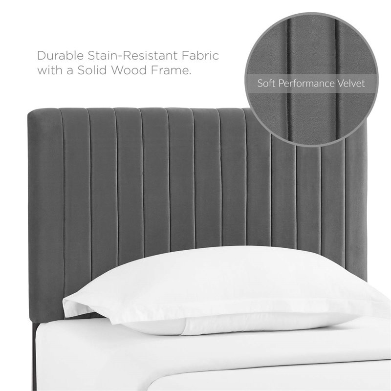 Pemberly Row Velvet Upholstered Twin Headboard in Gray Fabric