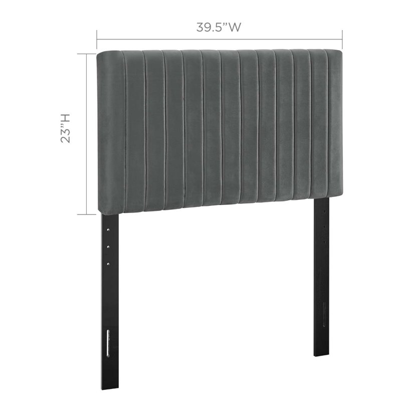 Pemberly Row Velvet Upholstered Twin Headboard in Gray Fabric
