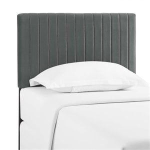 Pemberly Row Velvet Upholstered Twin Headboard in Gray Fabric