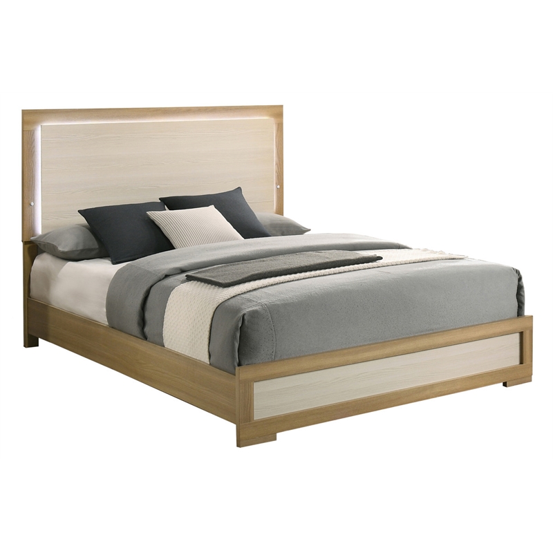 Pemberly Row Queen 2-Piece Bedroom Set with LED Headboard in Natural/White