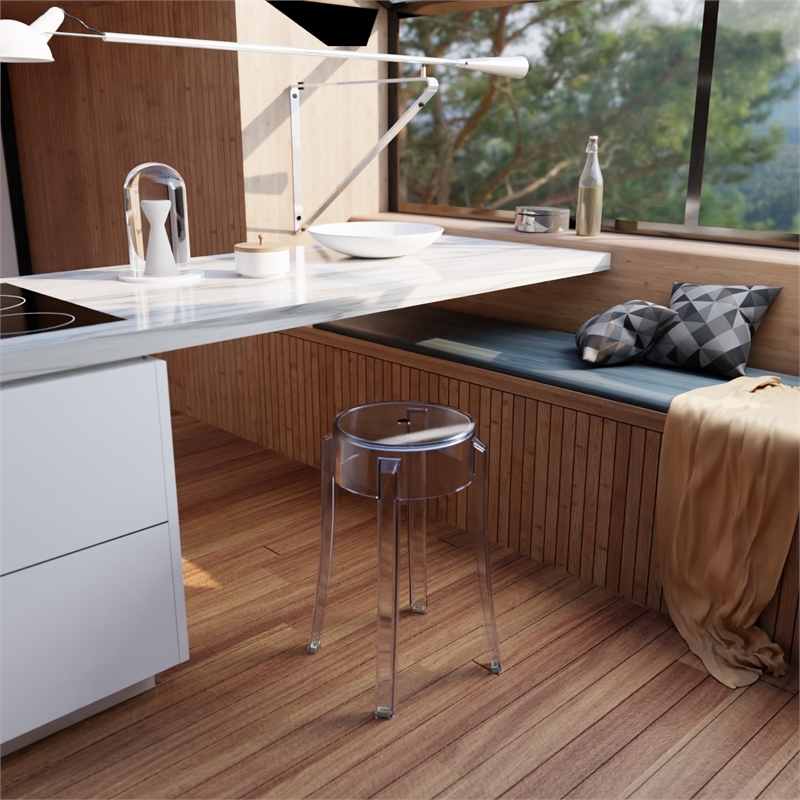Pemberly Row Modern Acrylic Dining Stools Clear Set of 2