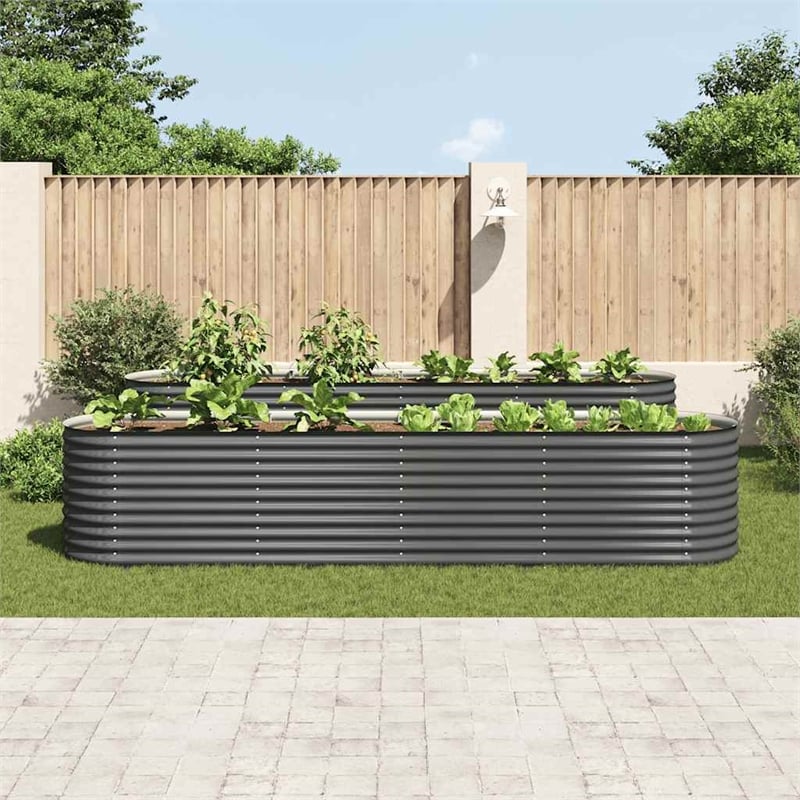 Pemberly Row Galvanized Steel Raised Garden Bed in Gray 157.5 in Long