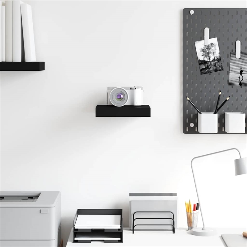 Pemberly Row MDF and Metal Wall Shelf in Black Square Design
