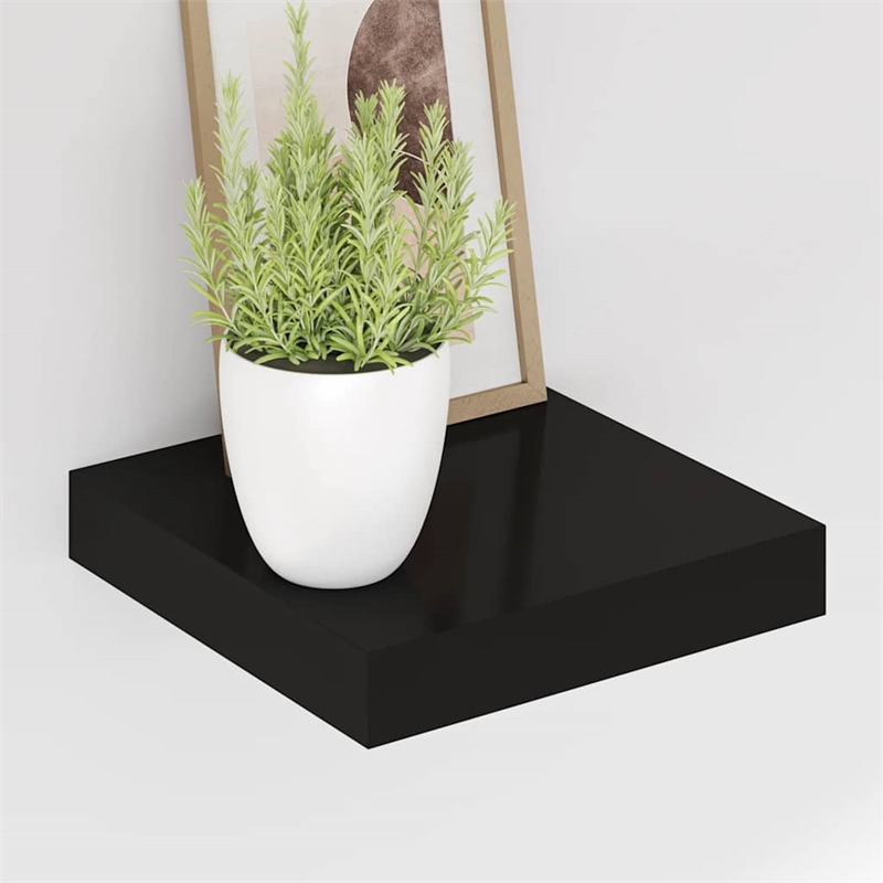 Pemberly Row MDF and Metal Wall Shelf in Black Square Design
