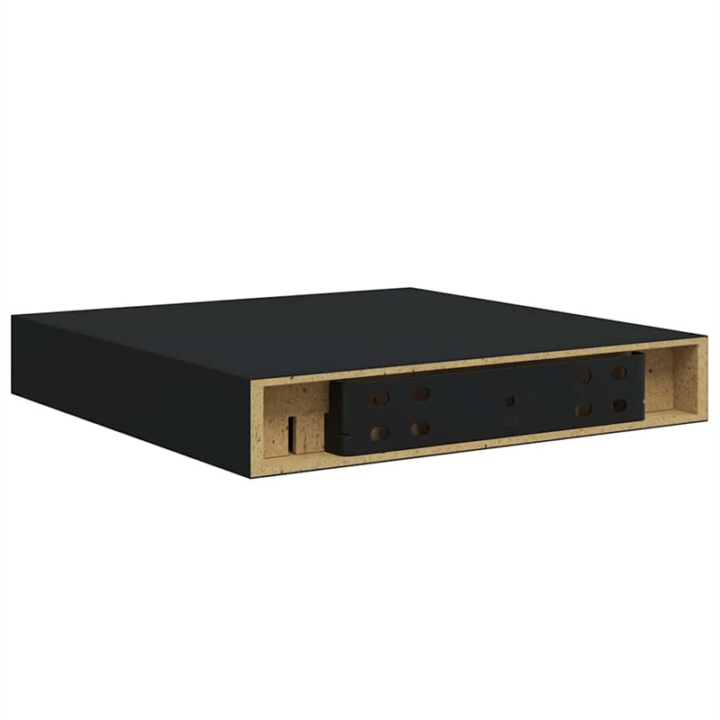 Pemberly Row MDF and Metal Wall Shelf in Black Square Design