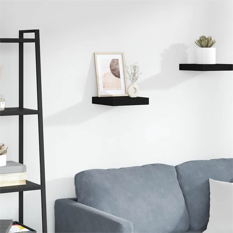 Pemberly Row MDF and Metal Wall Shelf in Black Square Design