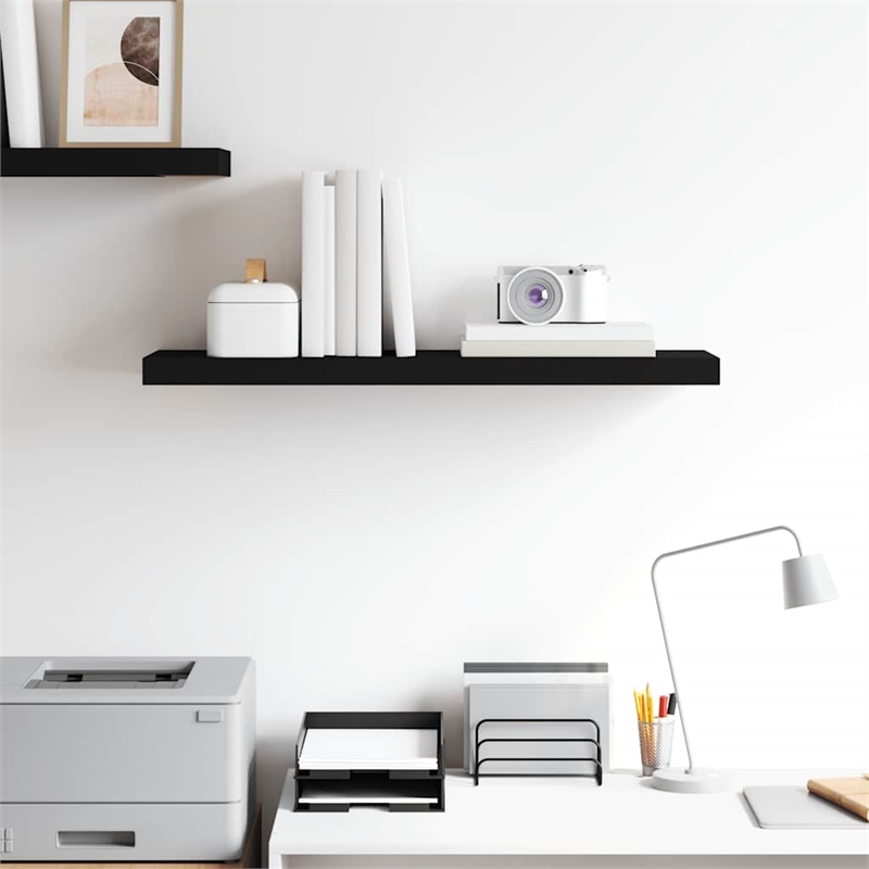 Pemberly Row MDF and Metal Wall Shelf in Black Rectangular Design