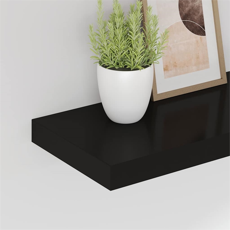 Pemberly Row MDF and Metal Wall Shelf in Black Rectangular Design