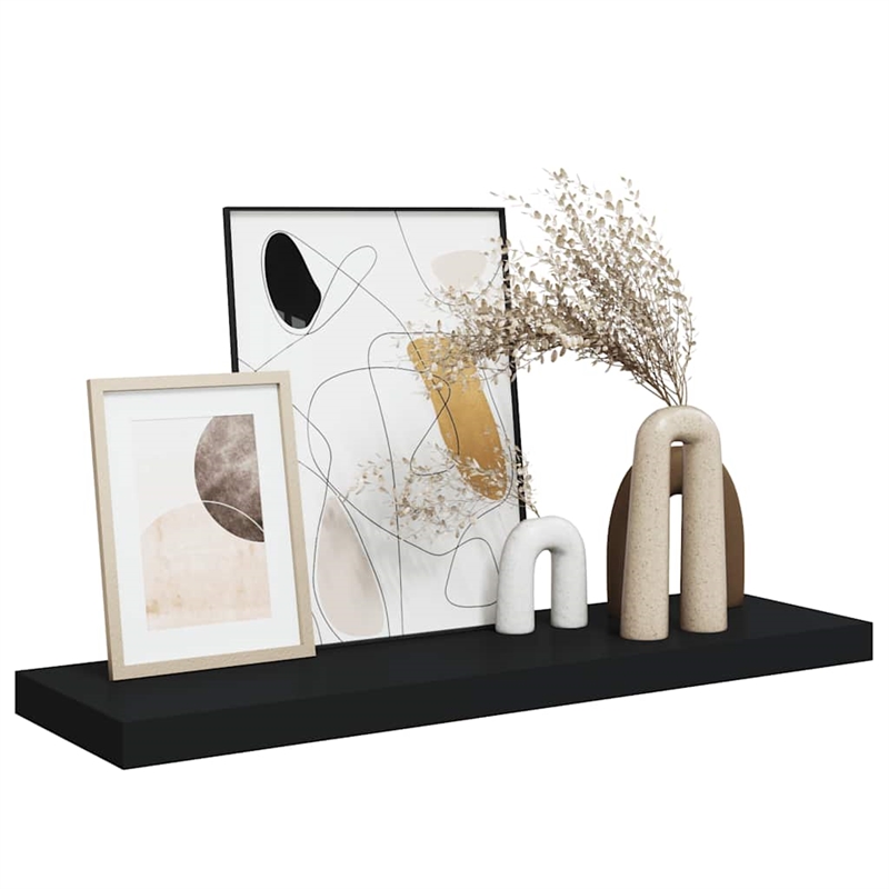 Pemberly Row MDF and Metal Wall Shelf in Black Rectangular Design