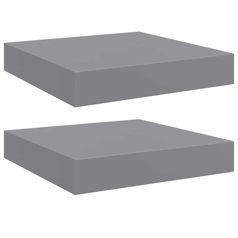 Pemberly Row Square MDF Floating Wall Shelf Set of 2 in Gray