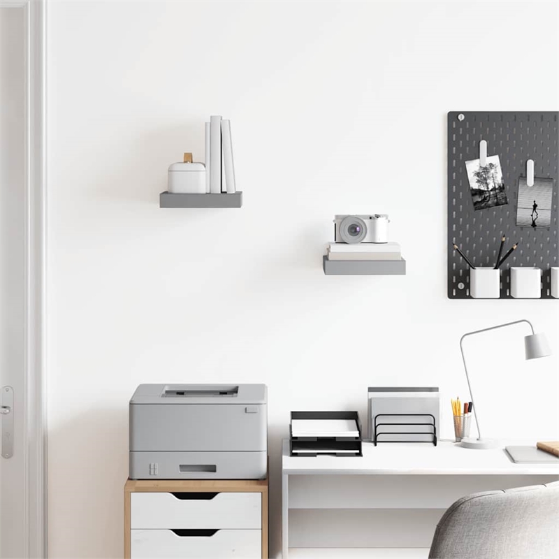 Pemberly Row Square MDF Floating Wall Shelf Set of 2 in Gray