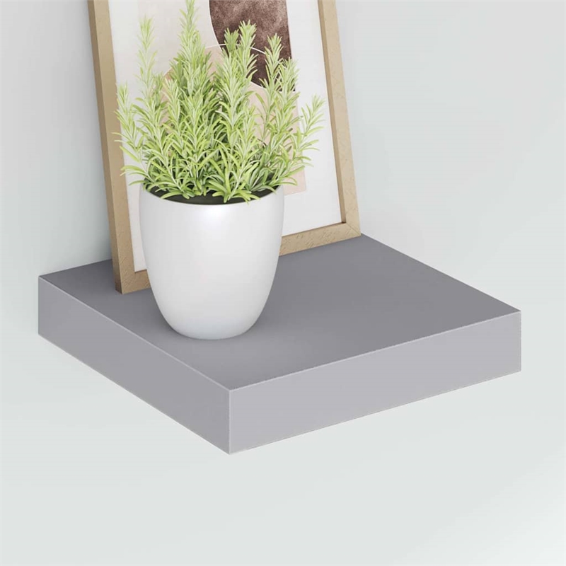 Pemberly Row Square MDF Floating Wall Shelf Set of 2 in Gray