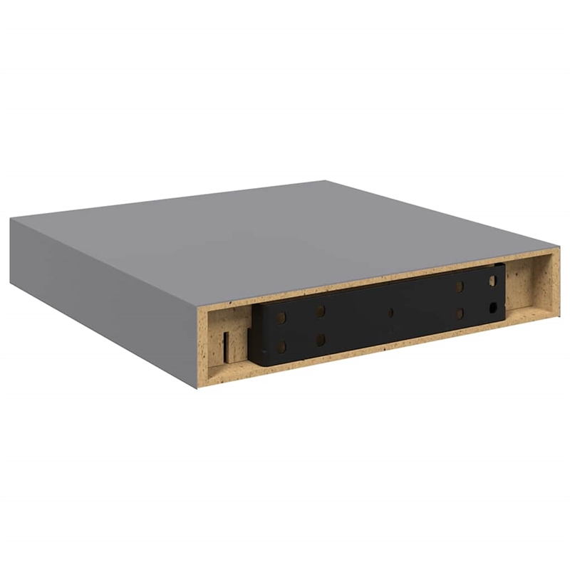 Pemberly Row Square MDF Floating Wall Shelf Set of 2 in Gray