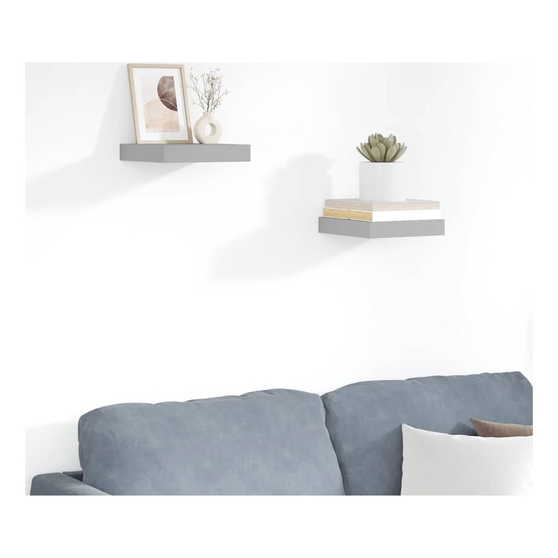 Pemberly Row Square MDF Floating Wall Shelf Set of 2 in Gray