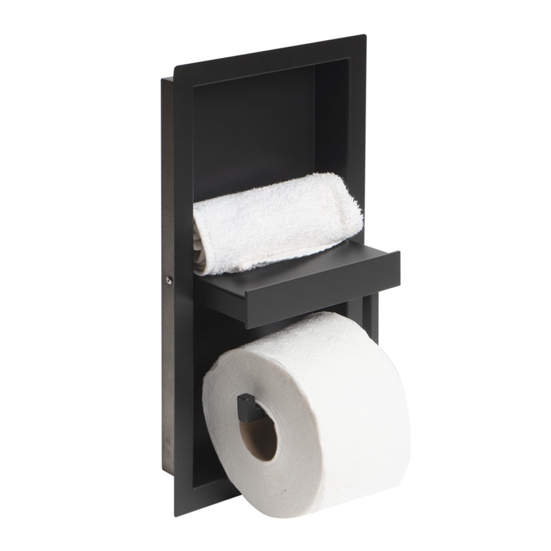 Pemberly Row Stainless Steel Toilet Paper Holder Niche in Black Matte Finish