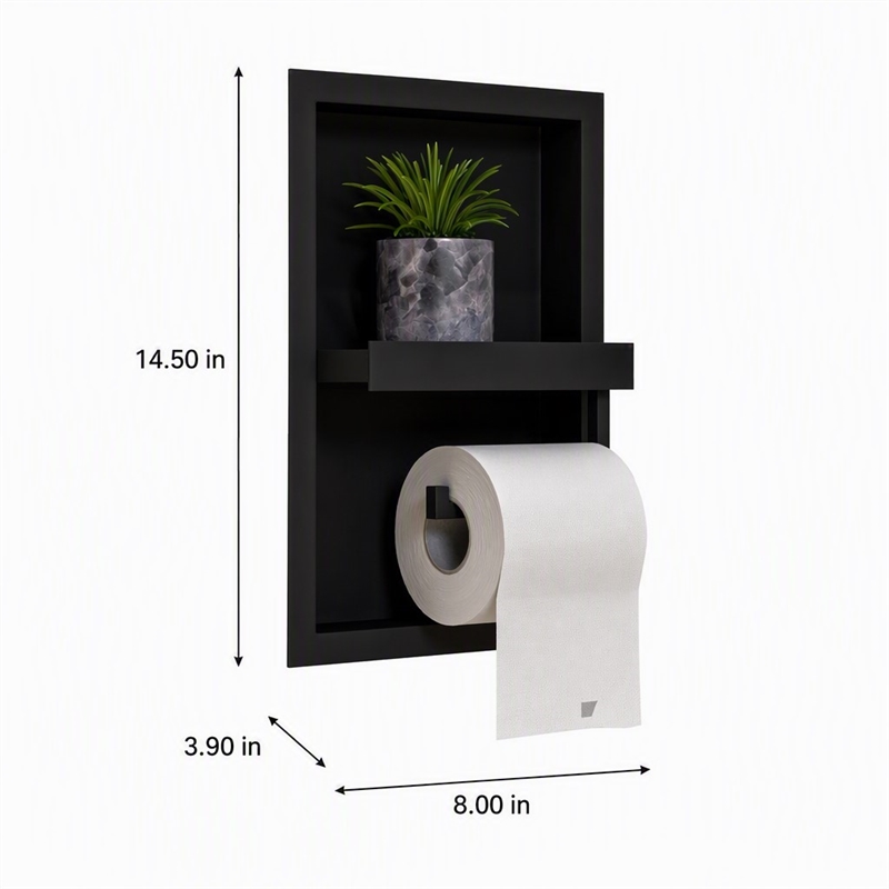 Pemberly Row Stainless Steel Toilet Paper Holder Niche in Black Matte Finish