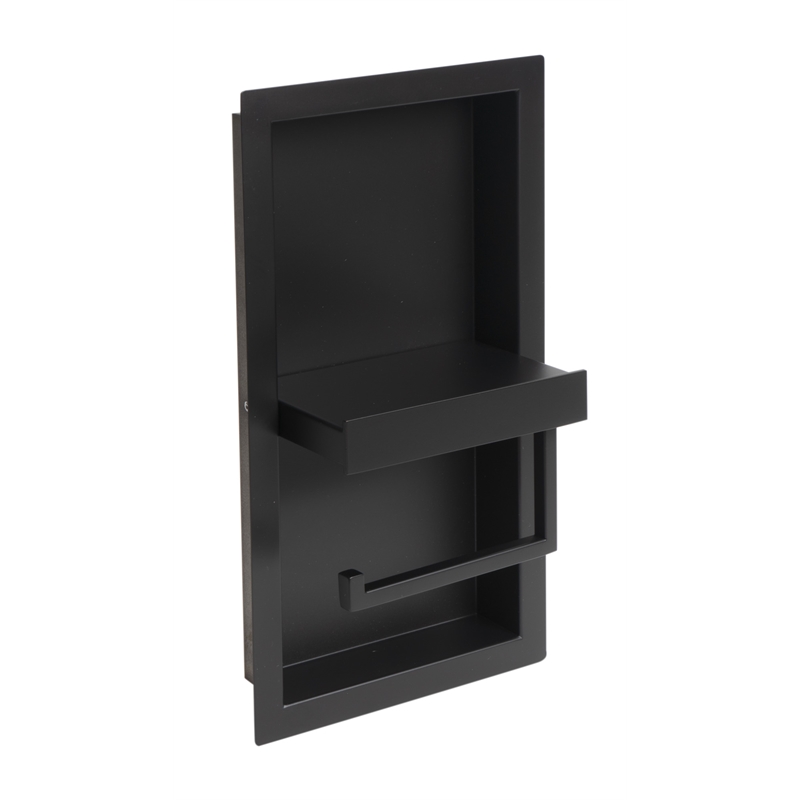 Pemberly Row Stainless Steel Toilet Paper Holder Niche in Black Matte Finish