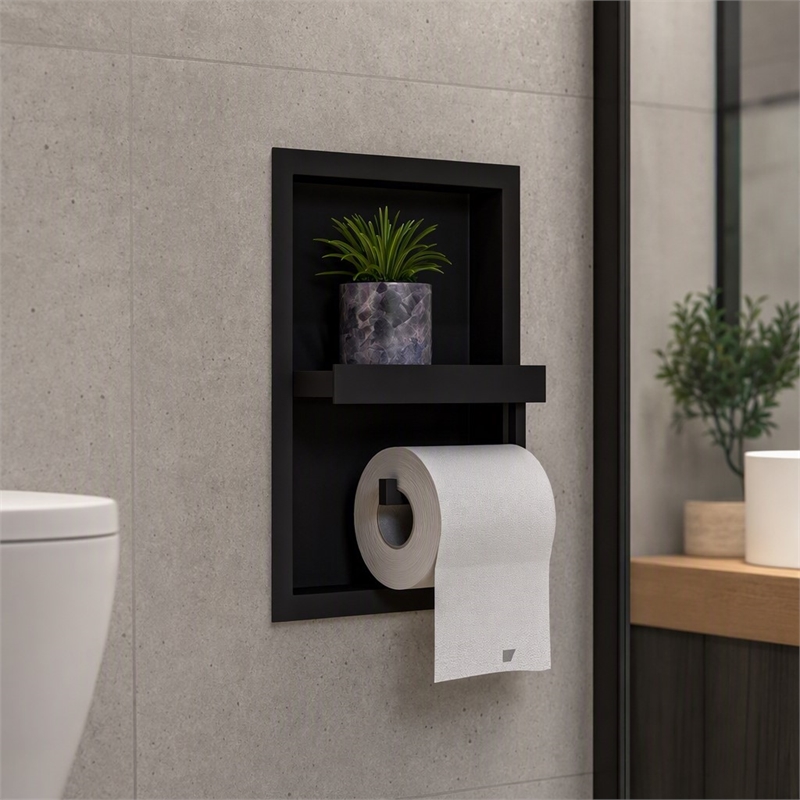 Pemberly Row Stainless Steel Toilet Paper Holder Niche in Black Matte Finish