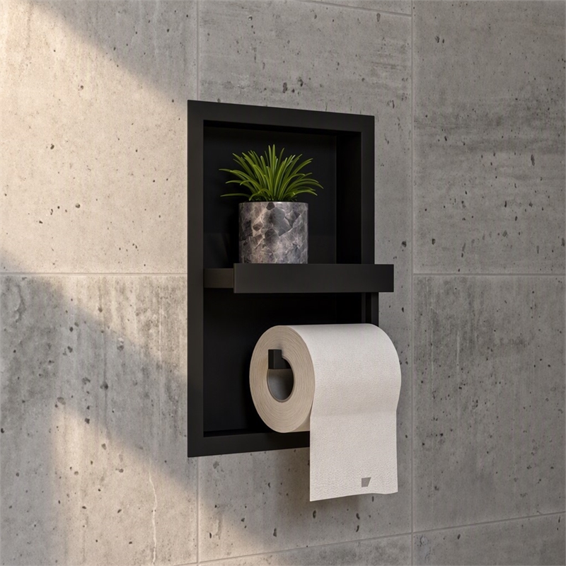Pemberly Row Stainless Steel Toilet Paper Holder Niche in Black Matte Finish