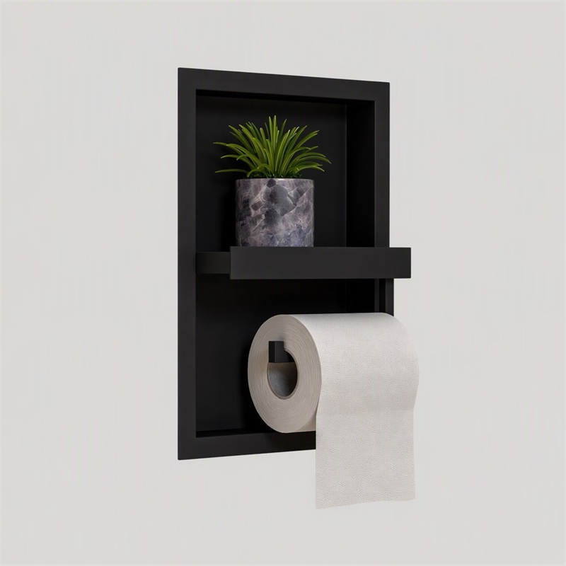 Pemberly Row Stainless Steel Toilet Paper Holder Niche in Black Matte Finish