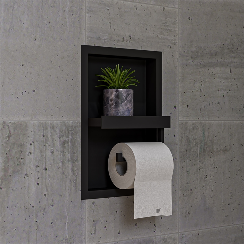Pemberly Row Stainless Steel Toilet Paper Holder Niche in Black Matte Finish