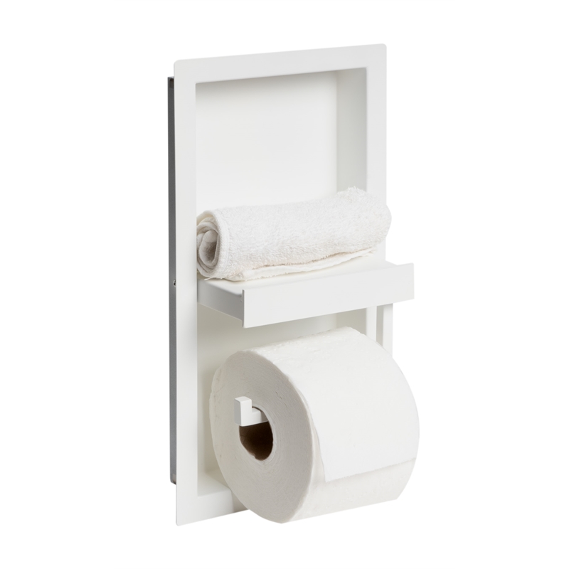 Pemberly Row Stainless Steel Toilet Paper Holder Niche in White Matte Finish