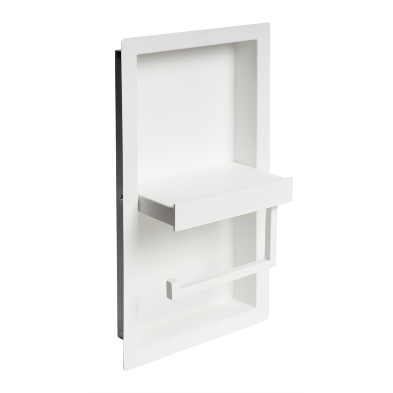 Pemberly Row Stainless Steel Toilet Paper Holder Niche in White Matte Finish