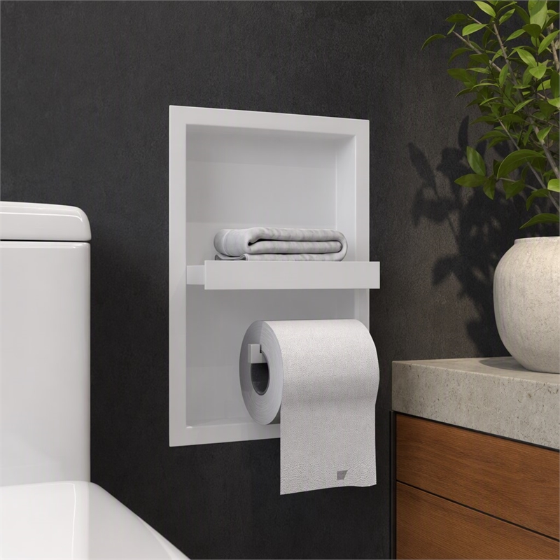 Pemberly Row Stainless Steel Toilet Paper Holder Niche in White Matte Finish