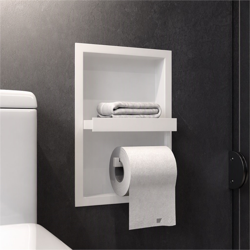 Pemberly Row Stainless Steel Toilet Paper Holder Niche in White Matte Finish