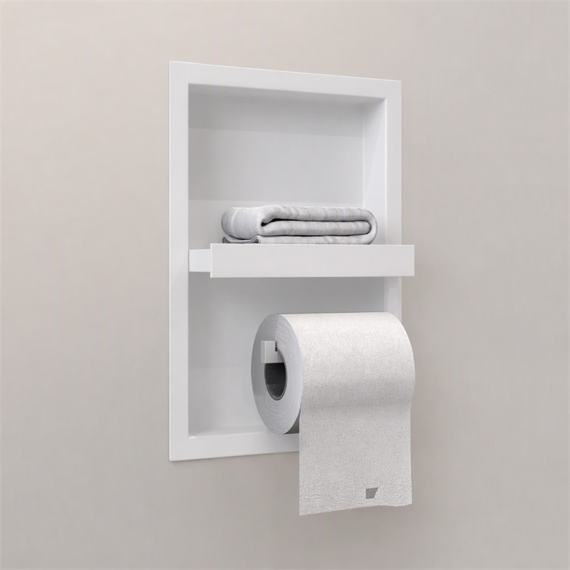 Pemberly Row Stainless Steel Toilet Paper Holder Niche in White Matte Finish