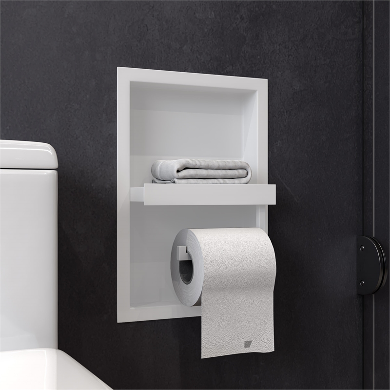 Pemberly Row Stainless Steel Toilet Paper Holder Niche in White Matte Finish