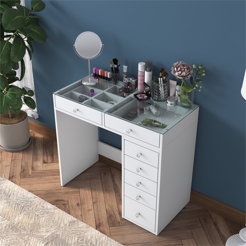 Pemberly Row Make-Up Table with Melamine Coating in White Finish