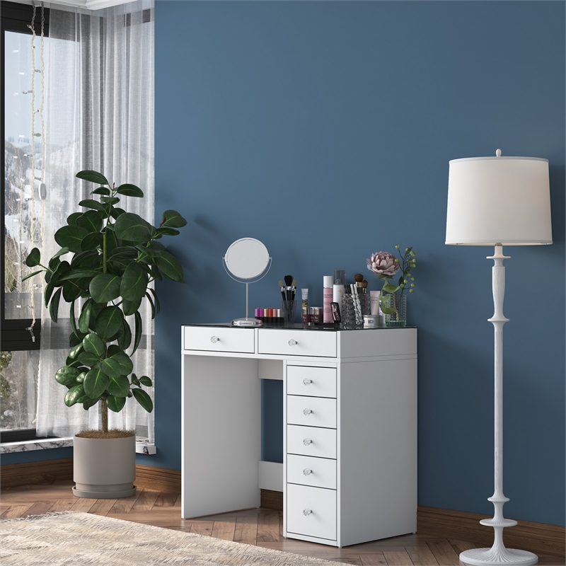 Pemberly Row Make-Up Table with Melamine Coating in White Finish